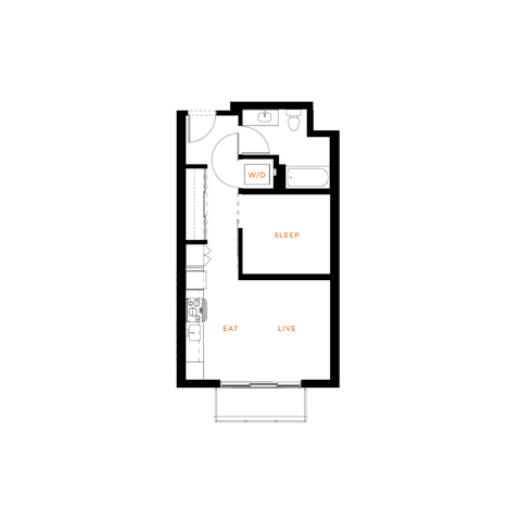 Floor plan for 1 bed, 1 bath, 514 sqft